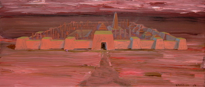 Malý červený hřbitov / Small red cemetery, akryl na plátně / acrylic on canvas, 19X44, 2024